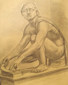  dipinto a tempera,raffigurante statua classica